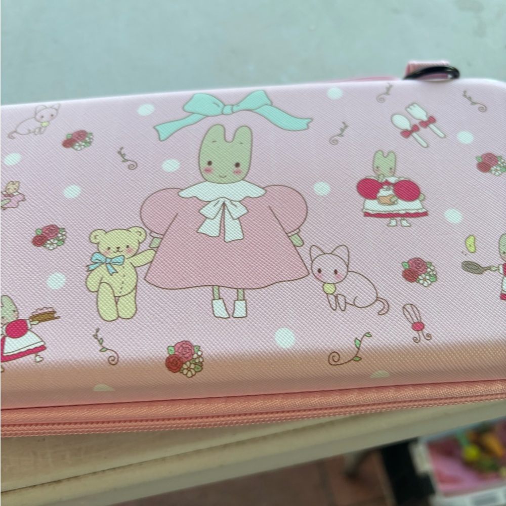 Pink Bunny and Teddy Printed Pencil Case Nintendo switch.